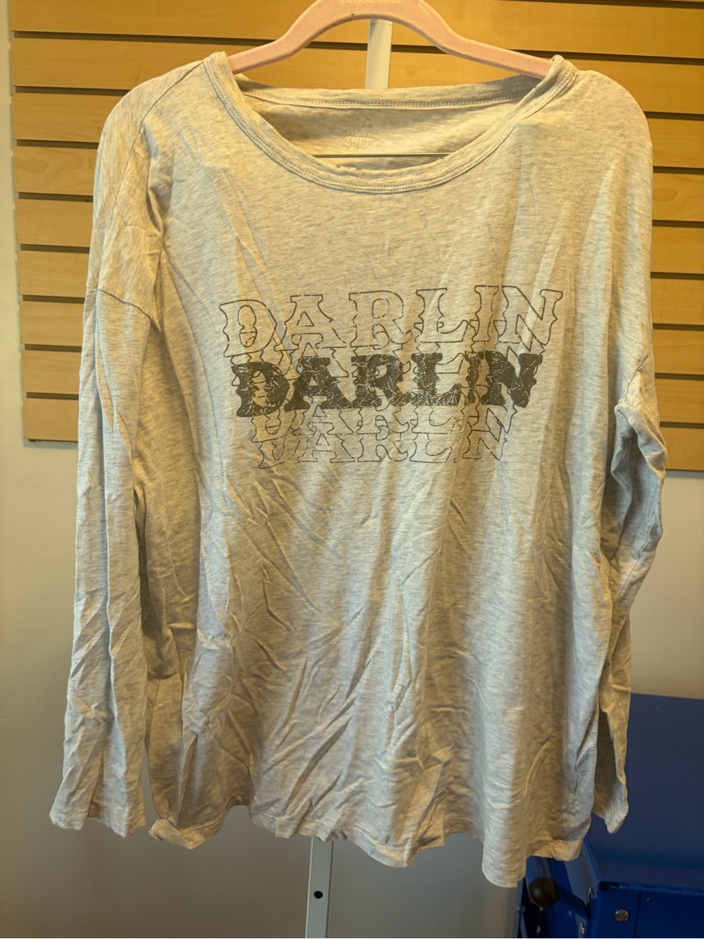 aerie Light Gray 'Darlin' Long Sleeve Graphic Top